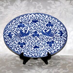 Blue and White Morimura Bros Platter | Vintage Flying Phoenix
